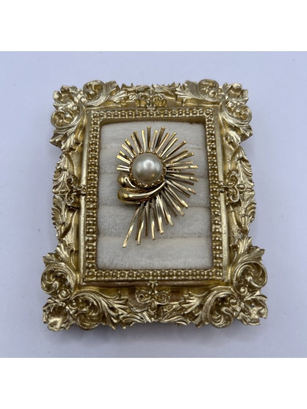 1950s Emmons Brooch Gold Tone Sunburst Faux Pearl Retro Sun Flower MCM Vintage